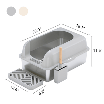 Furrbby Stainless Steel Litter Box XL A Grey  Dimension 1