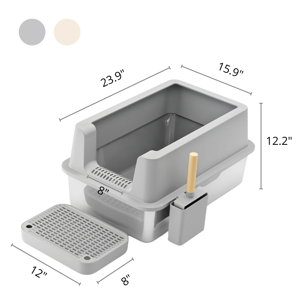 Furrbby Stainless Steel Litter Box XL A Grey  Dimension 2