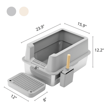 Furrbby Stainless Steel Litter Box XL A Grey  Dimension 2