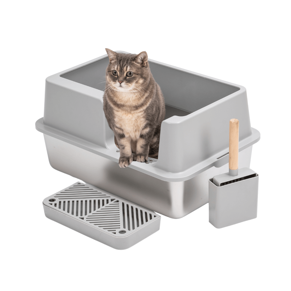 XL Side Entry Stainless Steel Litter Box with anti-leak walls and side step.