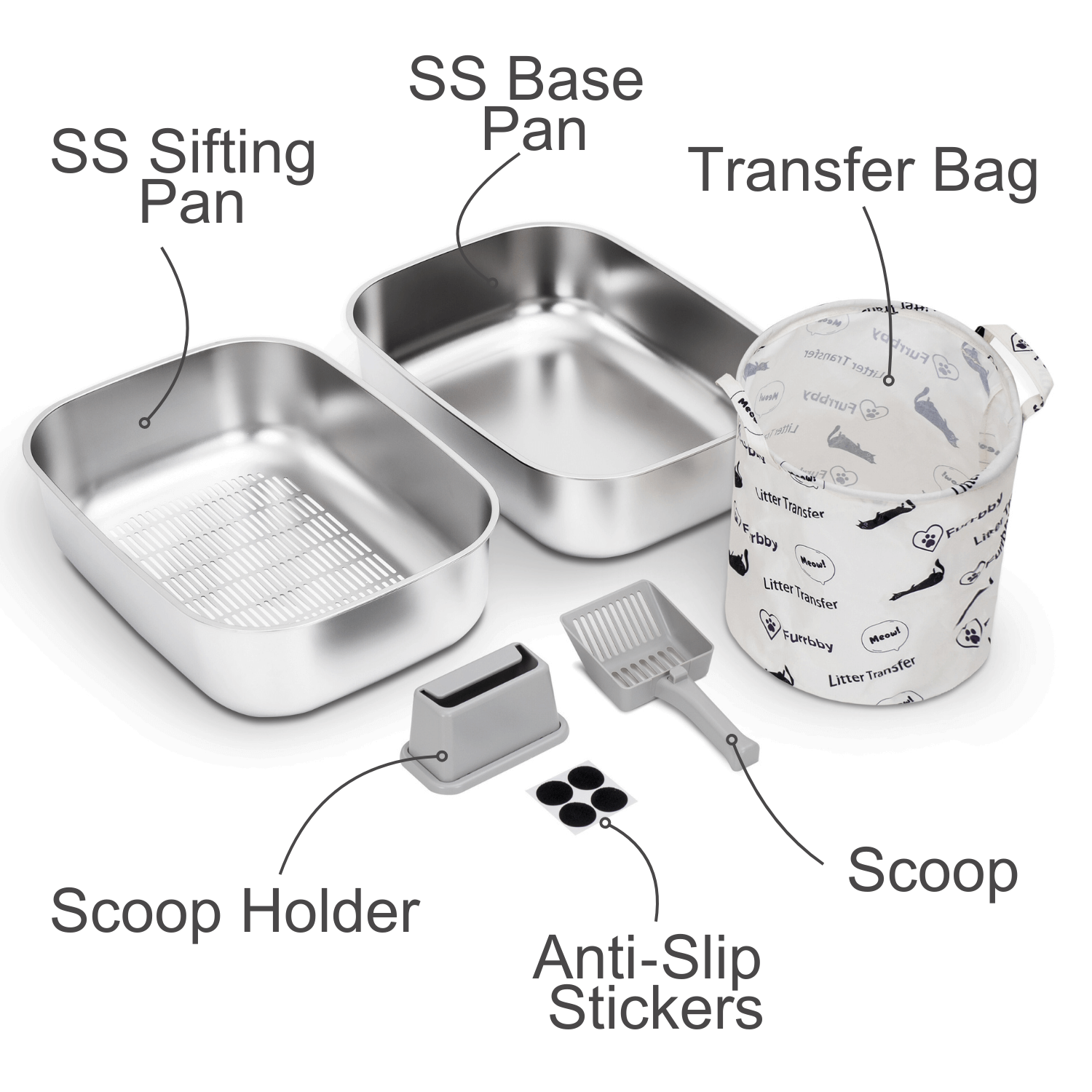 XL Stainless Steel Sifting Litter Box for Regular Clumping Litter