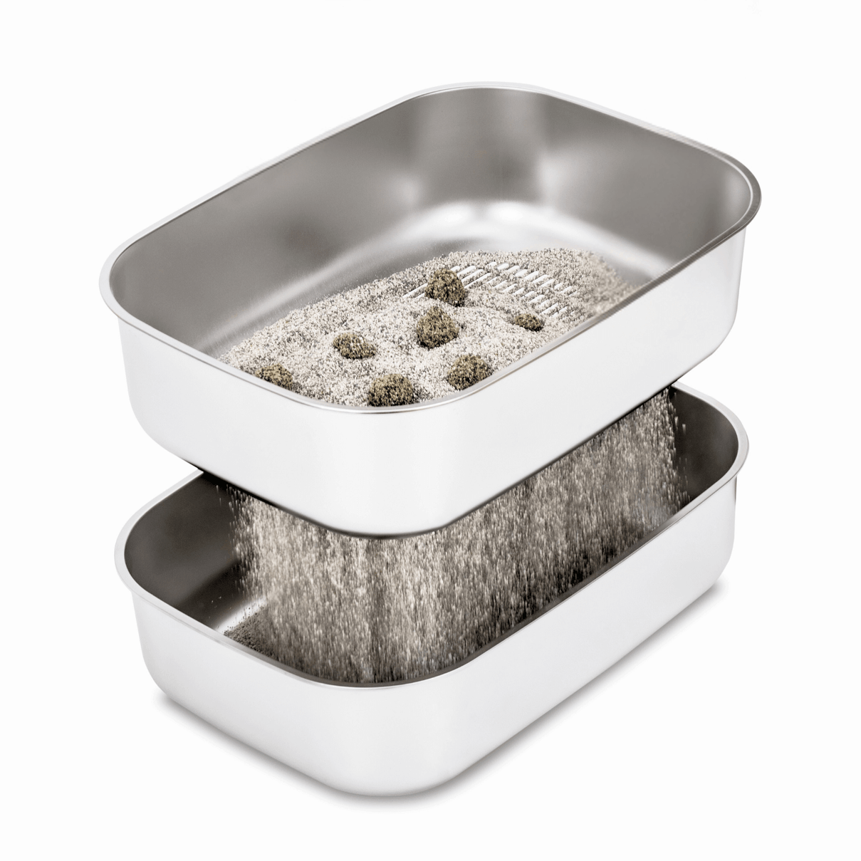 An XL Stainless Steel Sifting Litter Box for pets.