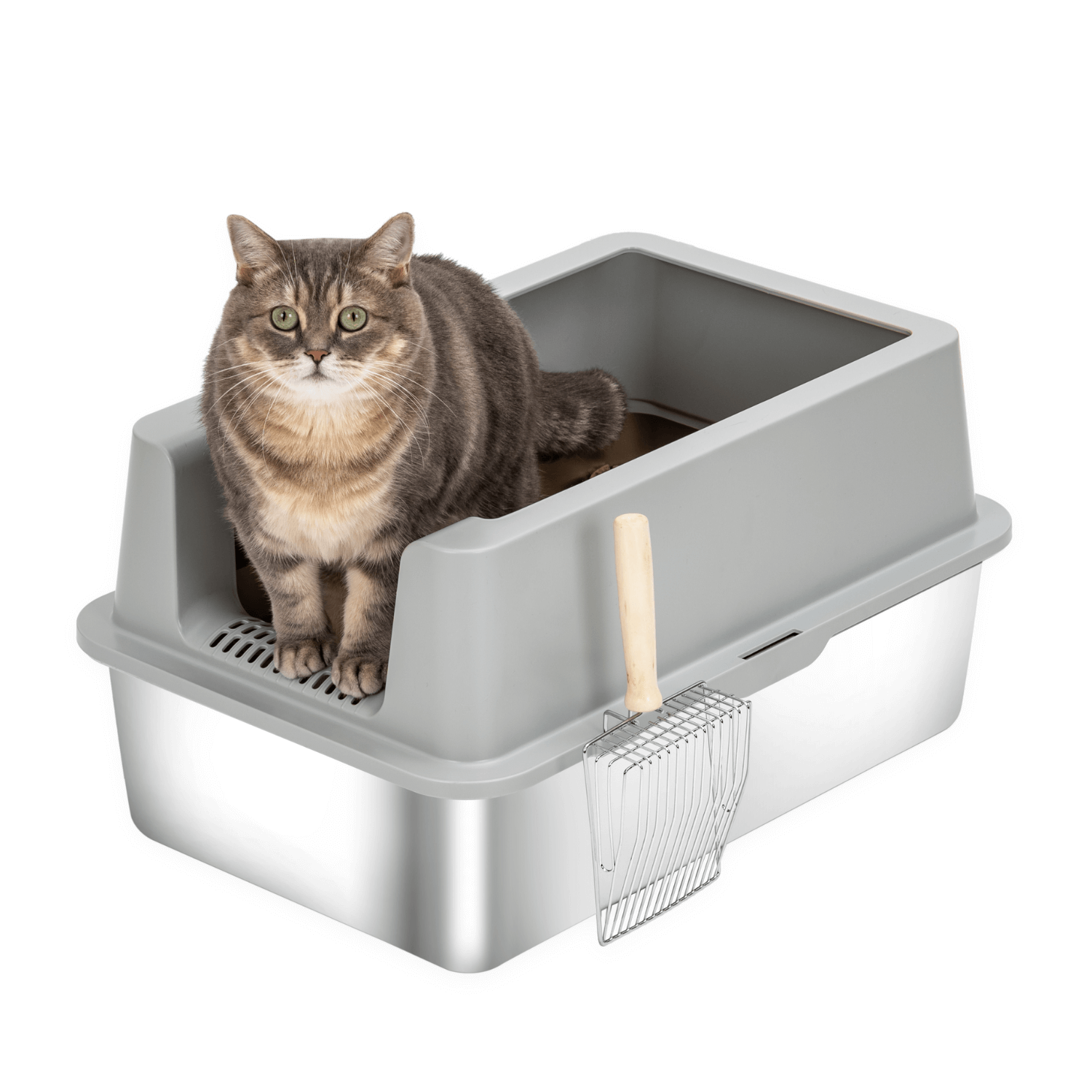 XL Stainless Steel Sifting Litter Box for Pine Pellet
