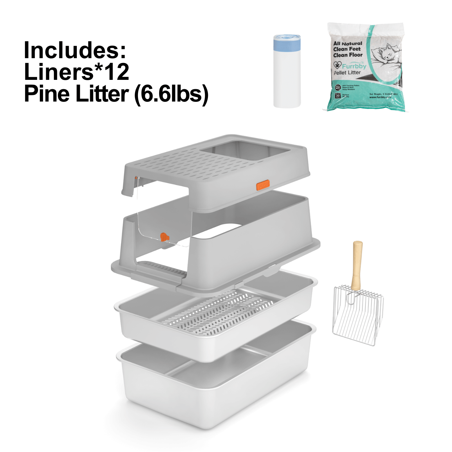 XL Stainless Steel Sifting Litter Box for Pine Pellet
