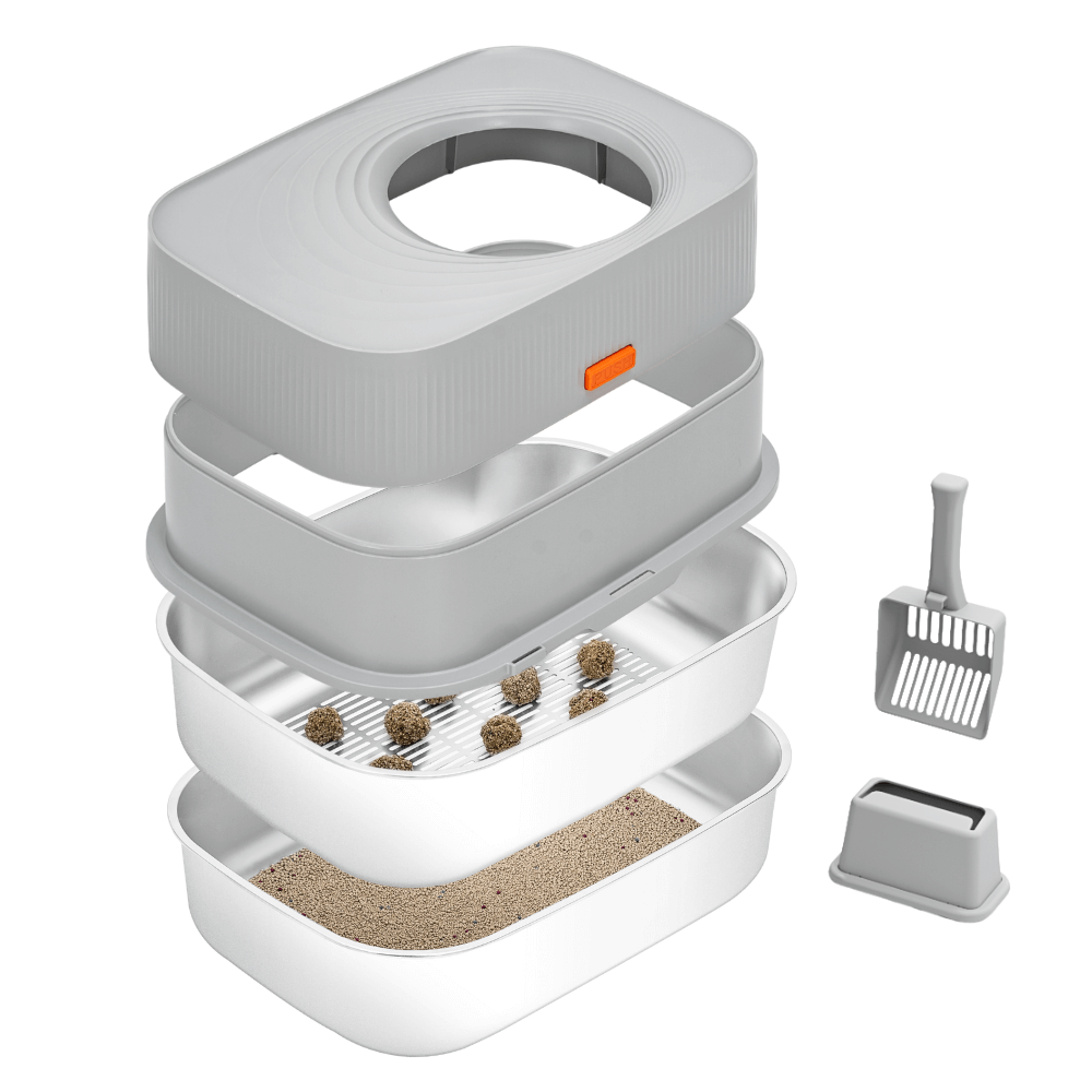 XL Full Enclosed Stainless Steel Sifting Litter Box for Regular Clumping Litter