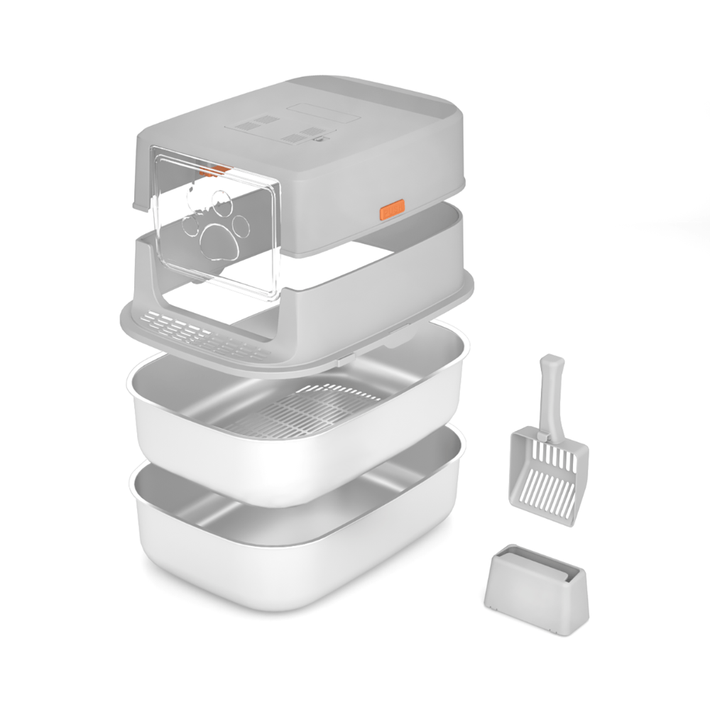 XL Full Enclosed Stainless Steel Sifting Litter Box for Regular Clumping Litter