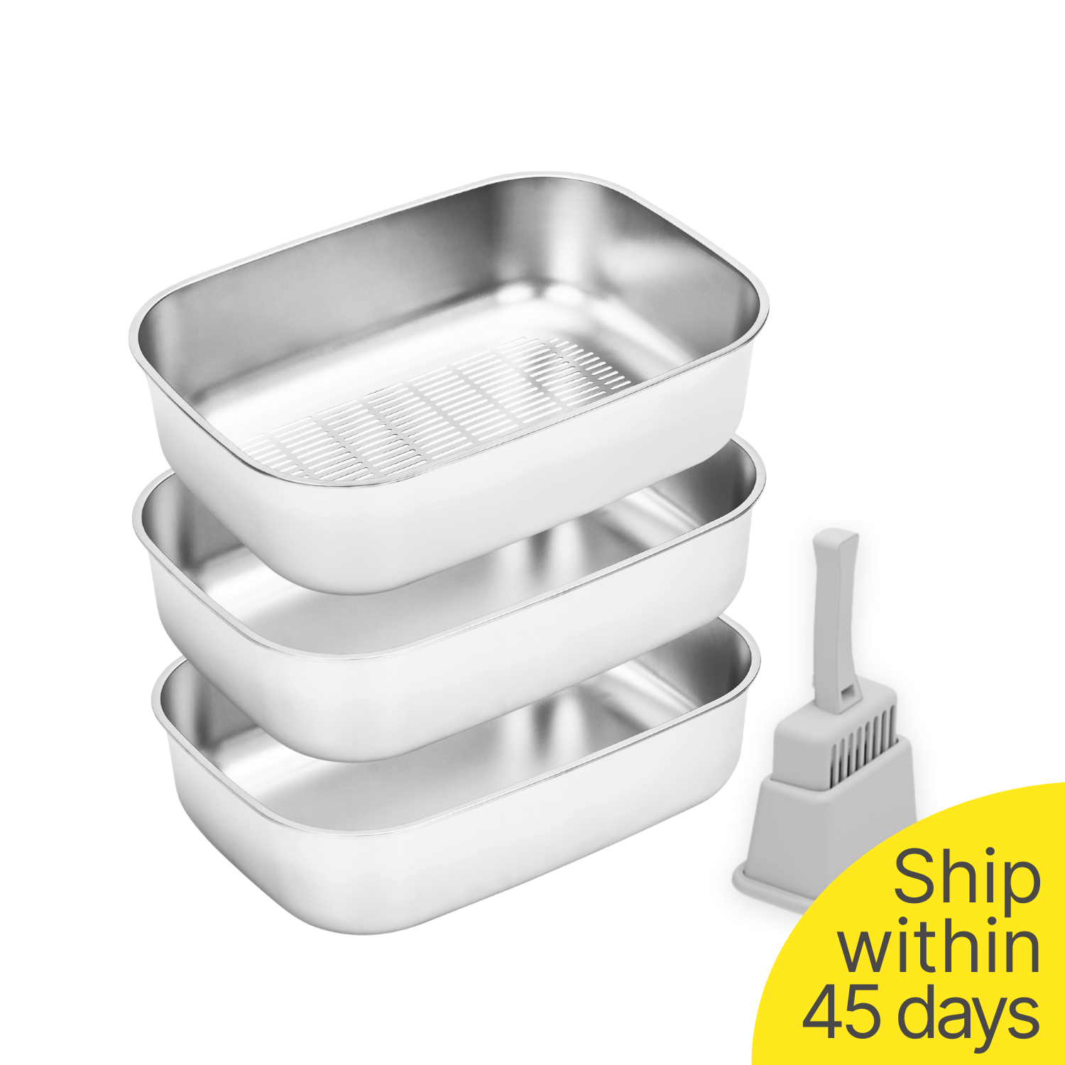 XL Stainless Steel Sifting Litter Box for Regular Clumping Litter