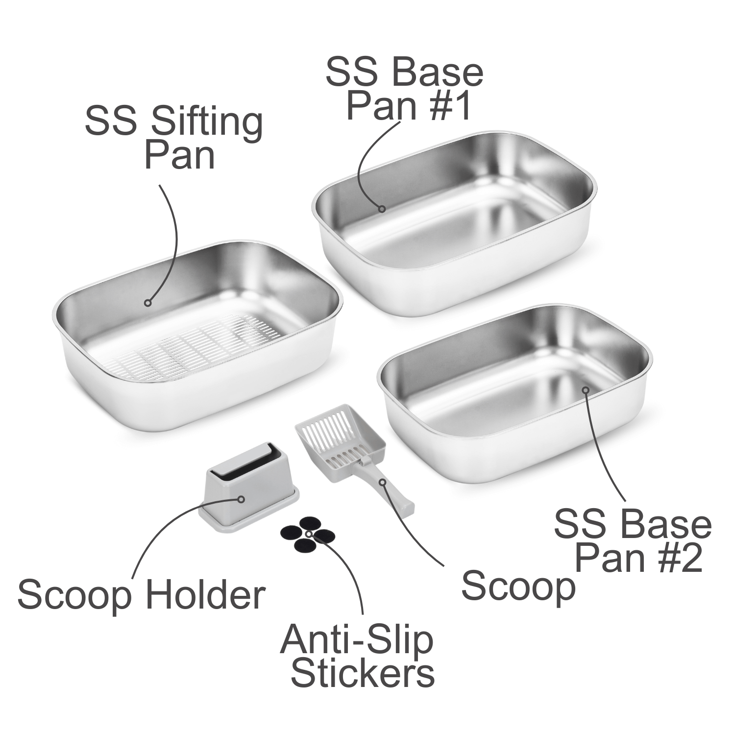 XL Stainless Steel Sifting Litter Box for Regular Clumping Litter (Triple Pans)