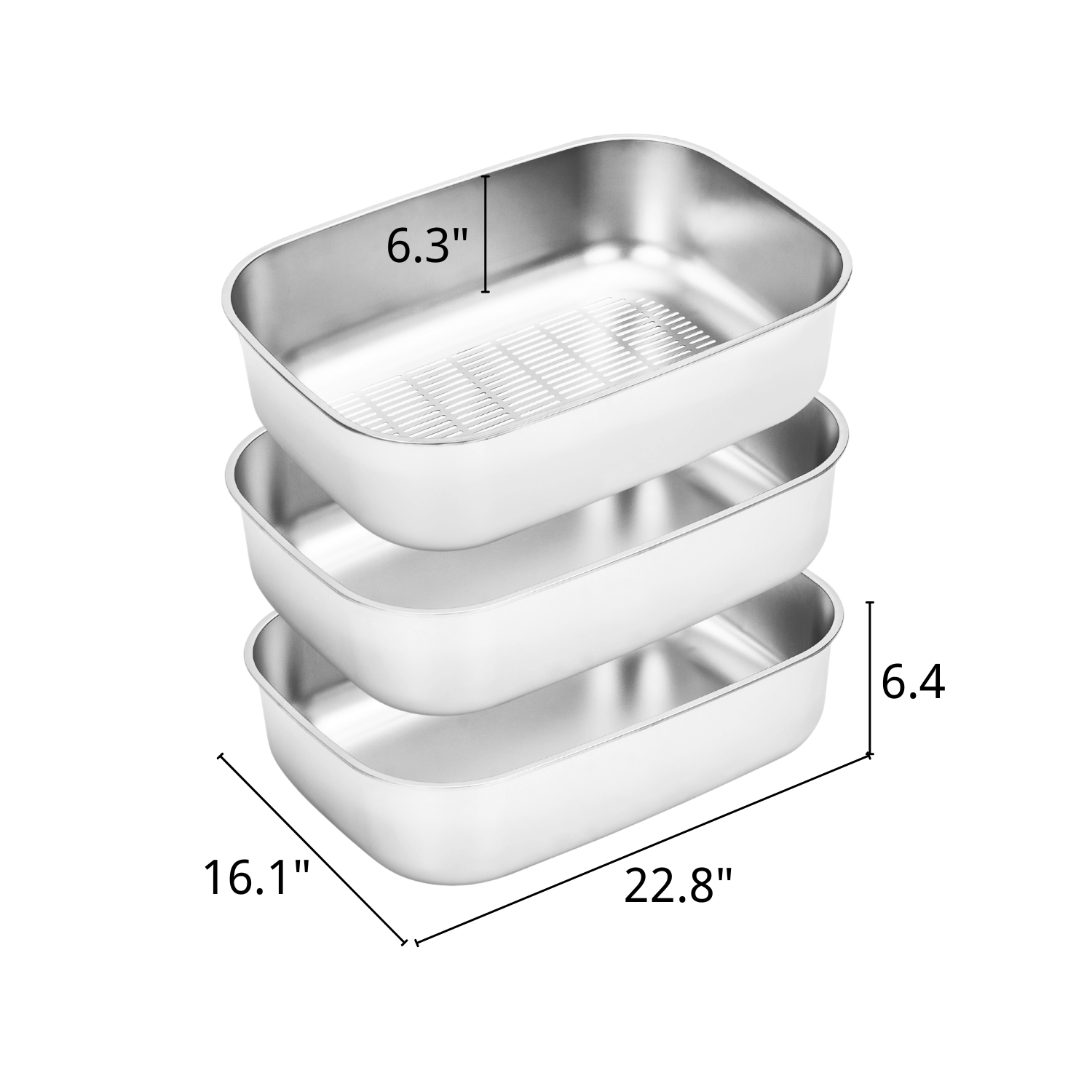 XL Stainless Steel Sifting Litter Box for Regular Clumping Litter (Triple Pans)