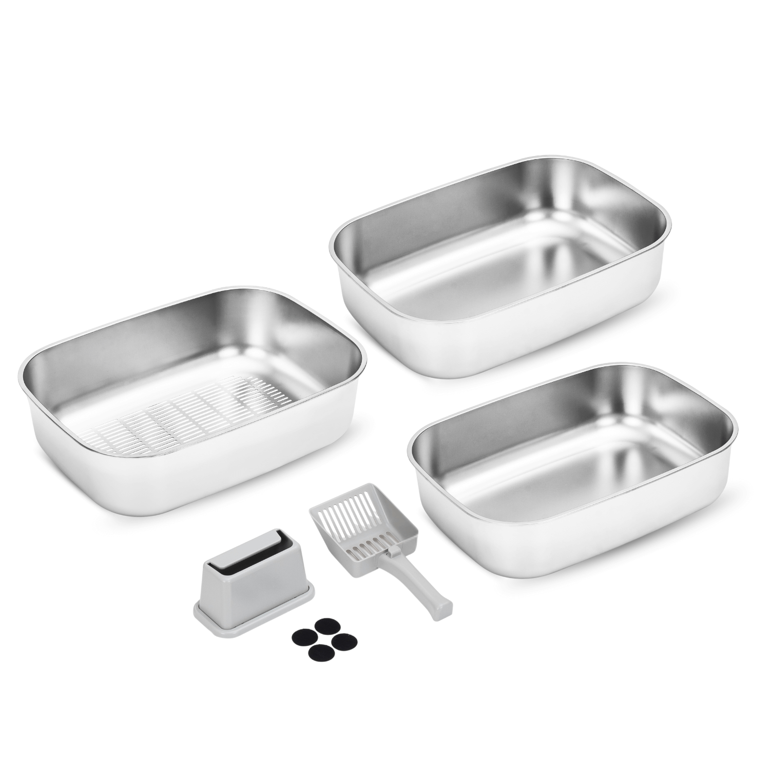 XL Stainless Steel Sifting Litter Box for Regular Clumping Litter (Triple Pans)