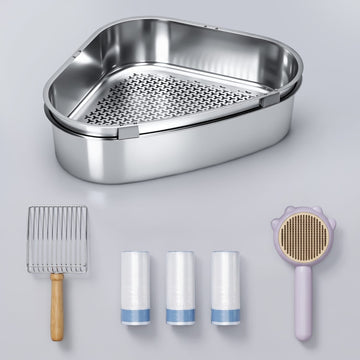 Furrbby Pine Litter Box Ultra Bundle, Corner Sifting Litter Box