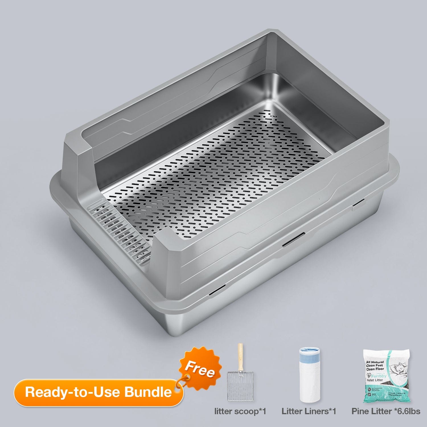 XXL Stainless Steel Sifting Litter Box for Pine Pellet