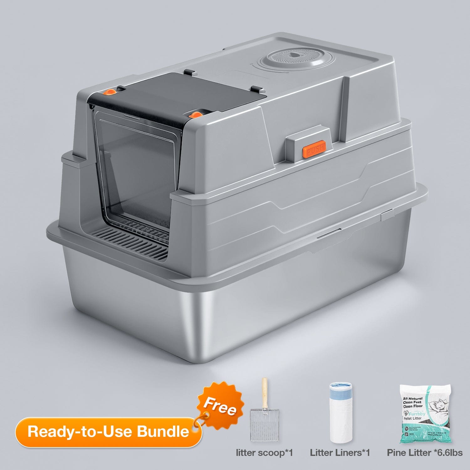 Furrbby XXL Stainless Steel Sifting Litter Box for Pine Pellets