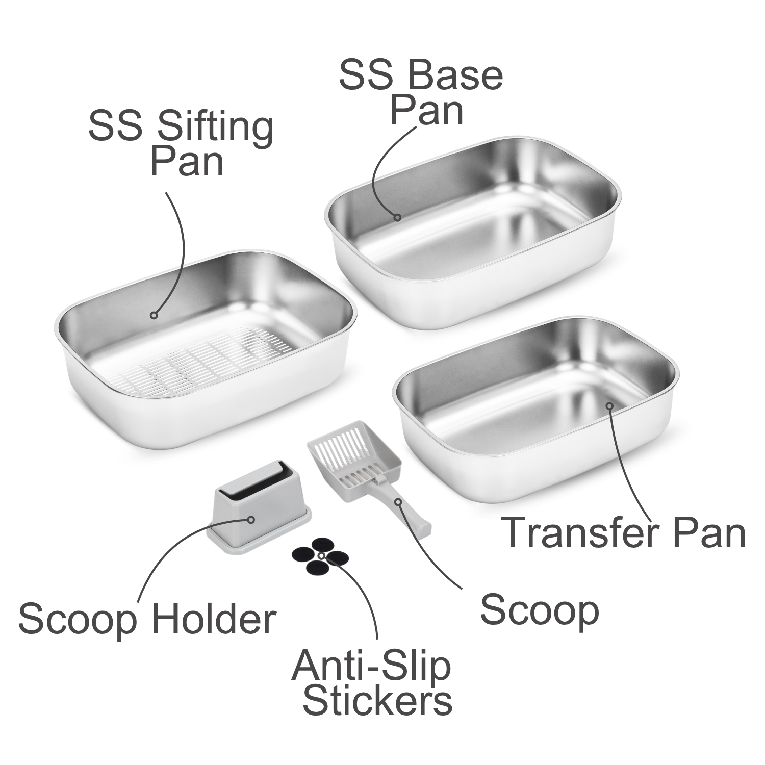 XL Stainless Steel Sifting Litter Box for Regular Clumping Litter