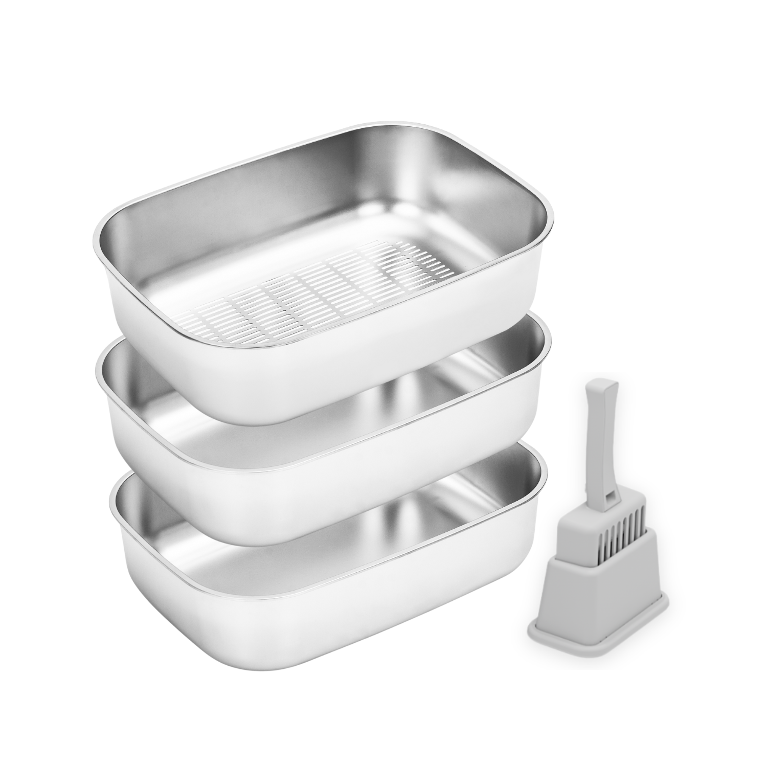 XL Stainless Steel Sifting Litter Box for Regular Clumping Litter